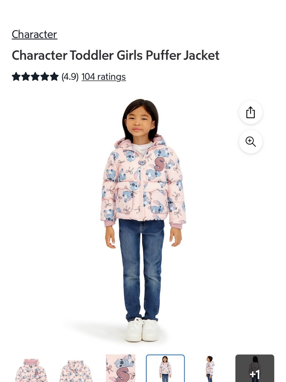 Disney Stitch Print pink Puffer Jacket - Kids